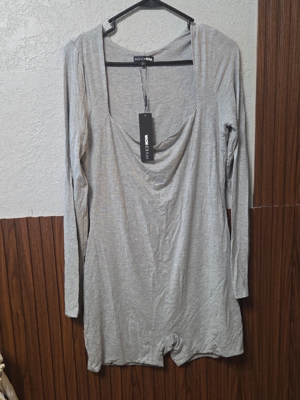 Fashion Nova Light Gray Long Sleeve Bodysuit Xlarge Sz [1175]